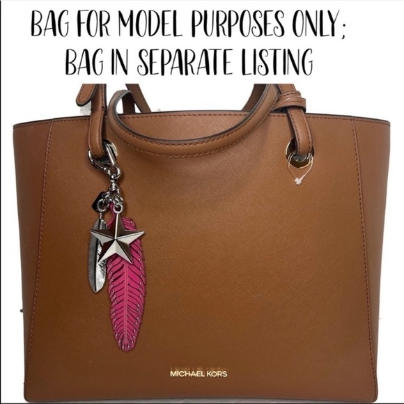 Coach Dahila Pink Feather Keychain Fob Silver Stars 63893 - Picture 5 of 5